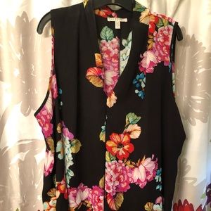 Black Tank with Bright Flowers